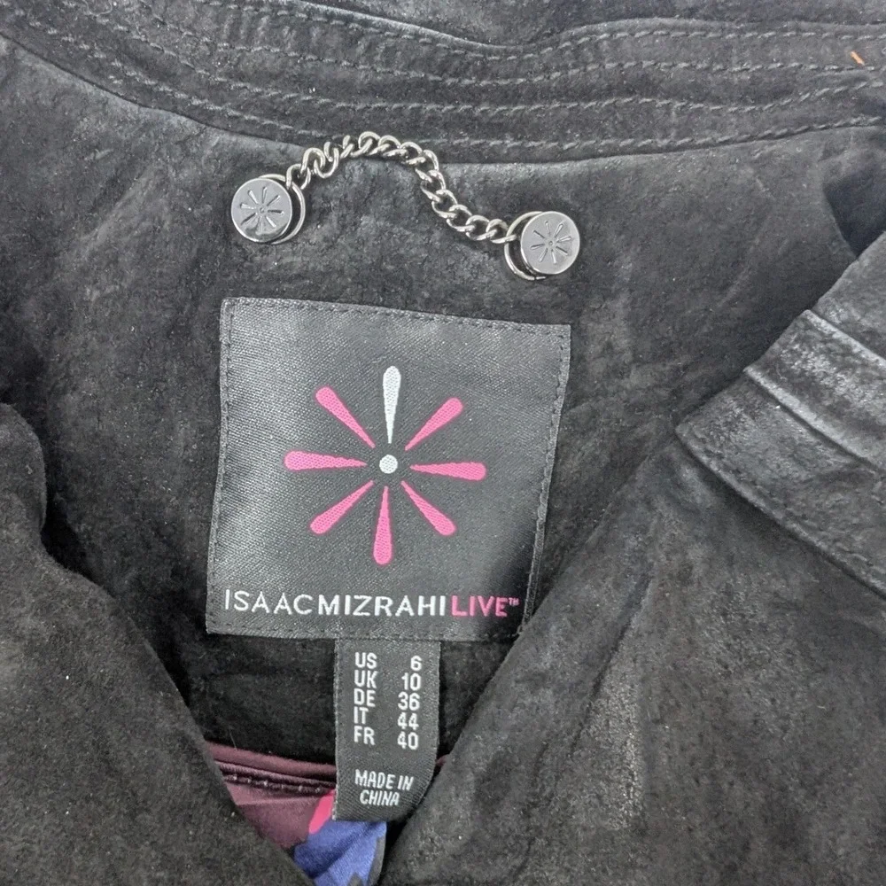 Isaac Mizrahi‎ Live Genuine Black Suede Leather Moto Jacket Asymmetricalic W-6